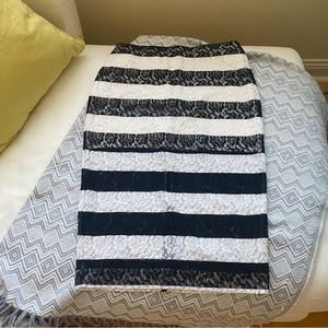 Express Black White Lace Stripe Midi Pencil Skirt Size 8